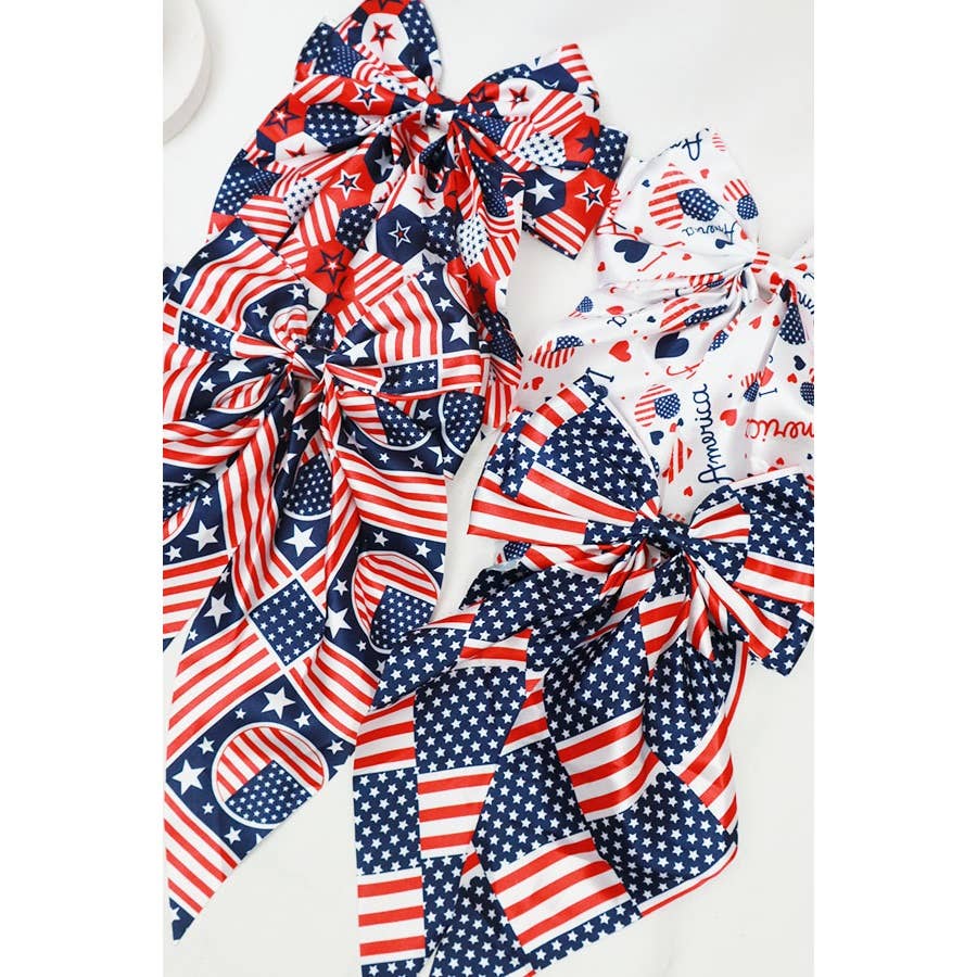 Jumbo Patriotic Hair Satin Bow Alligator Clips
