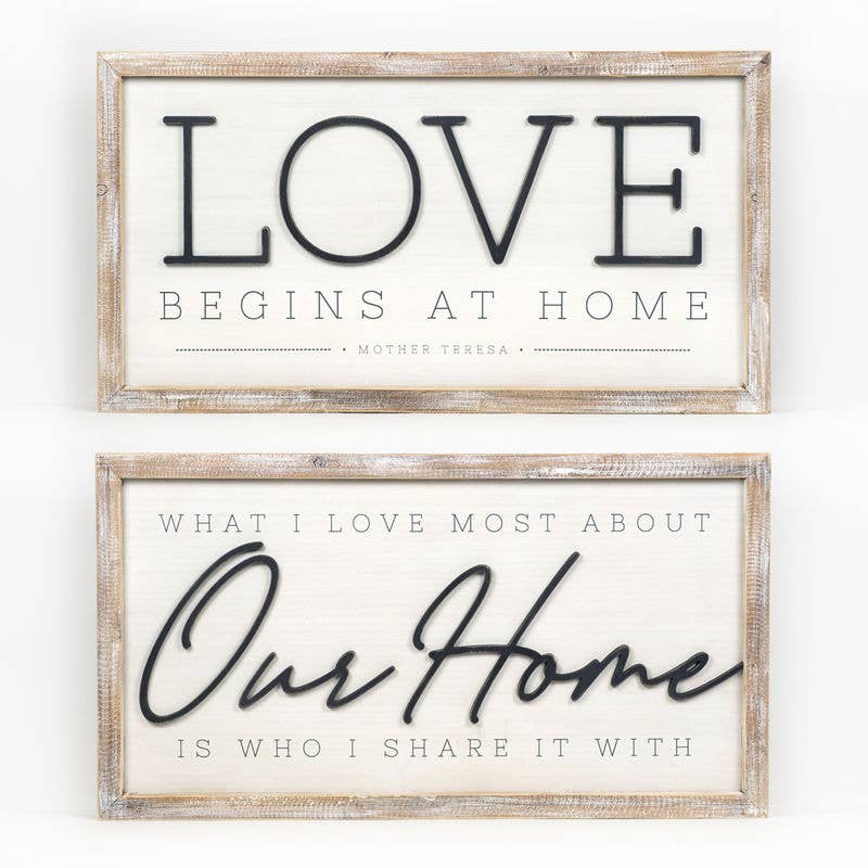 Love/Our Home Reversible Framed Wood Sign