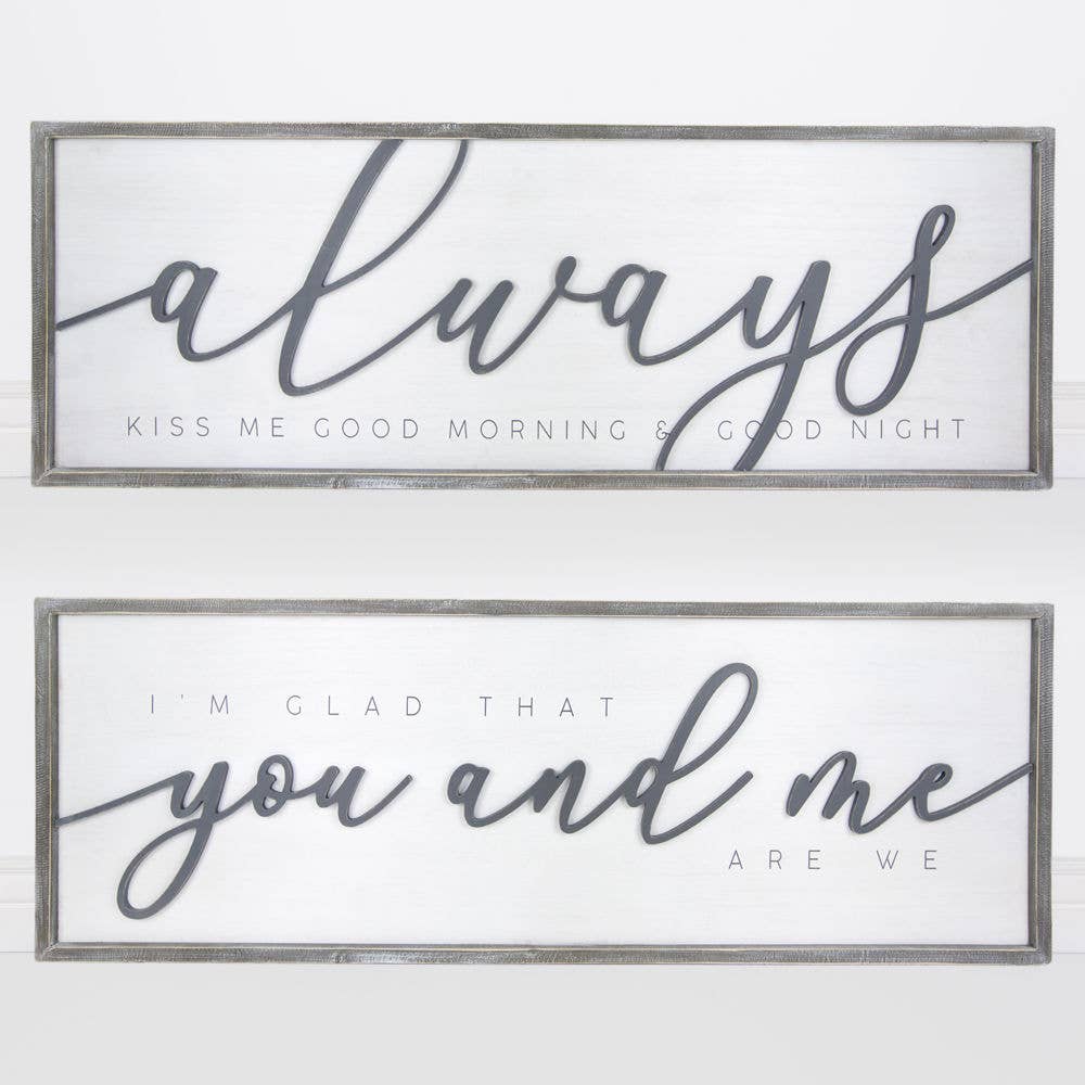 Kiss Me/You & Me Reversible Framed Wood Sign