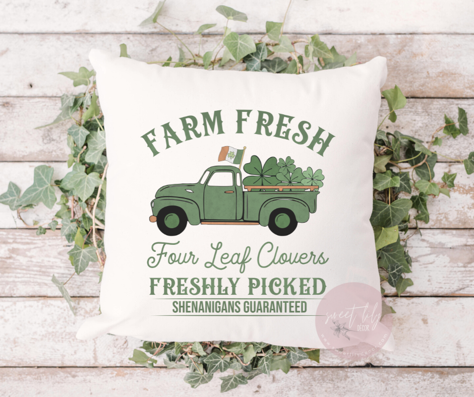 Farm Fresh Four Leaf Clovers Throw Pillow