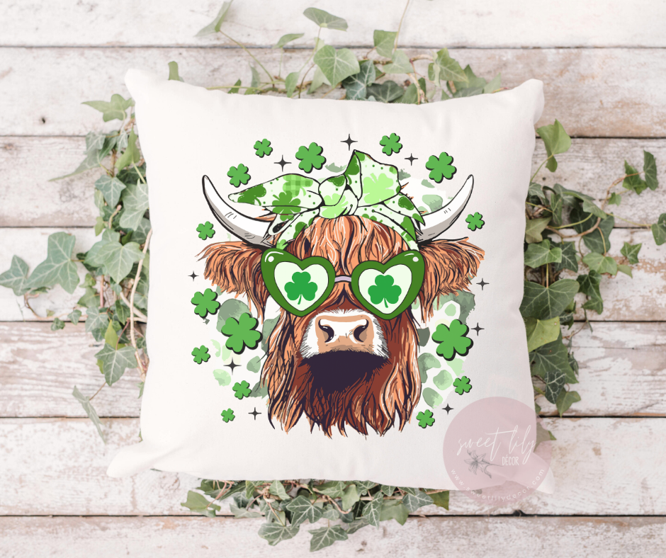 St. Patrick's Day Cow Throw Pillow