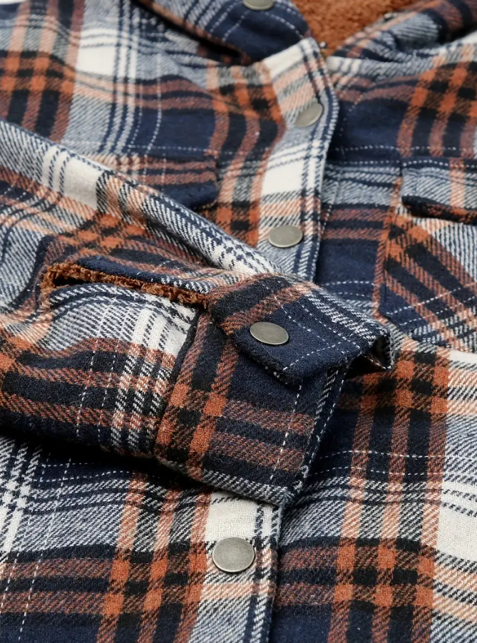 Women's Hooded Plaid Fleece Lined Jacket