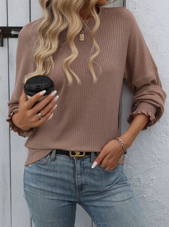 Women Loose Casual Pit Strip Long-Sleeved Sweater
