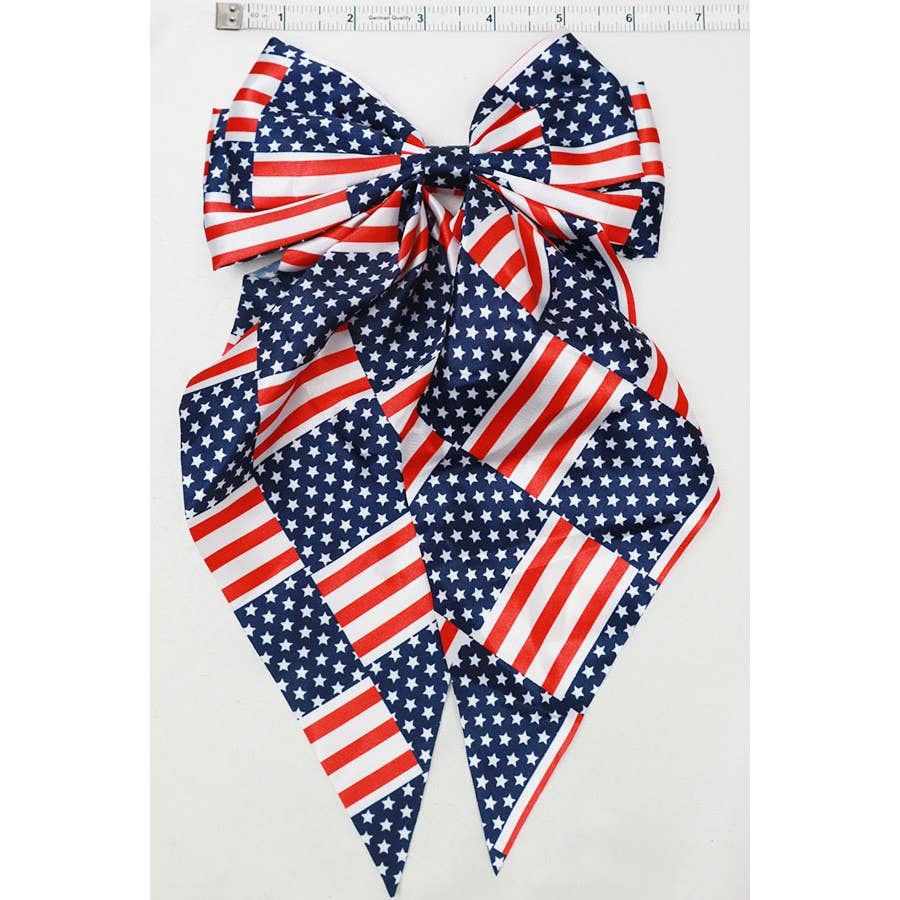 Jumbo Patriotic Hair Satin Bow Alligator Clips