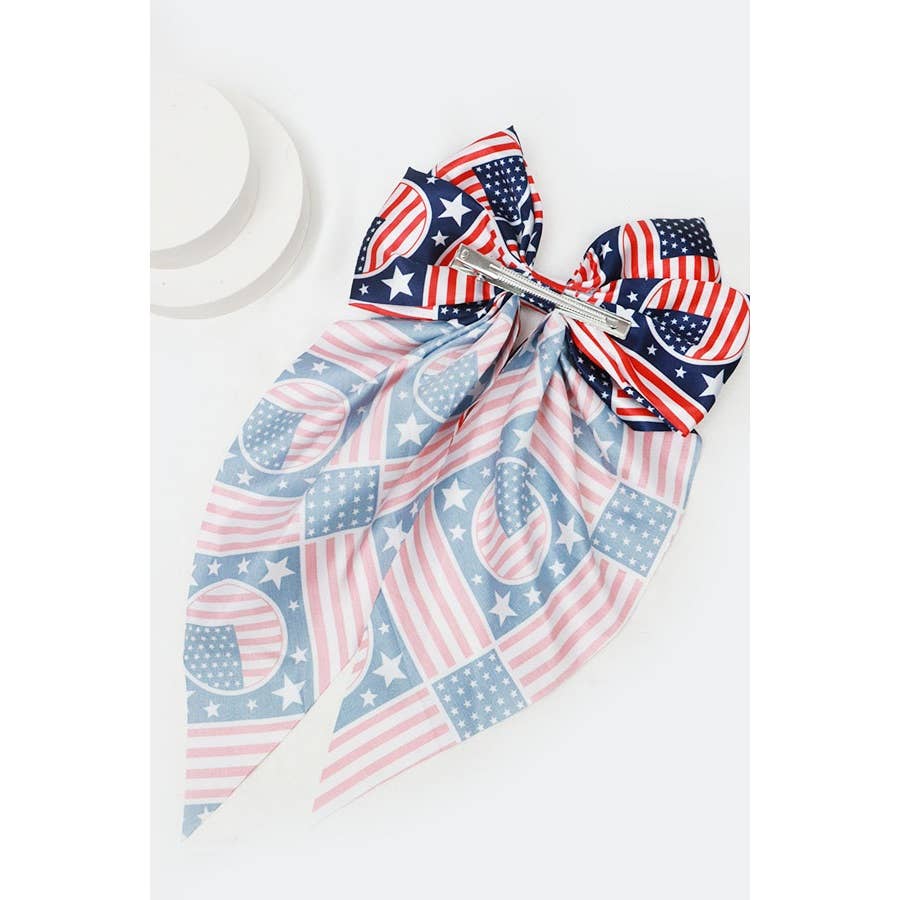 Jumbo Patriotic Hair Satin Bow Alligator Clips