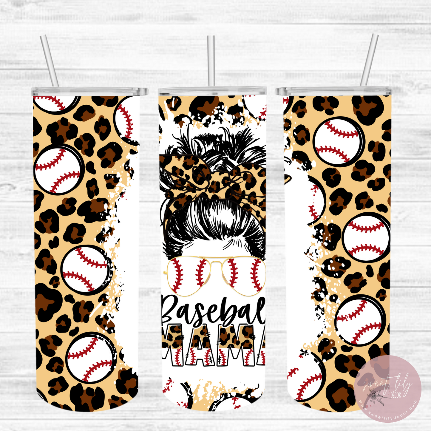 Leopard Baseball Mama 20 oz. Skinny Tumbler