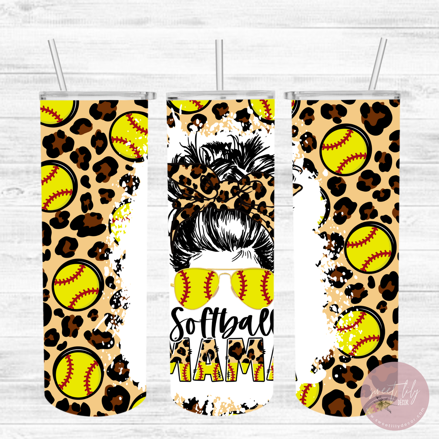 Leopard Softball Mama 20 oz. Skinny Tumbler