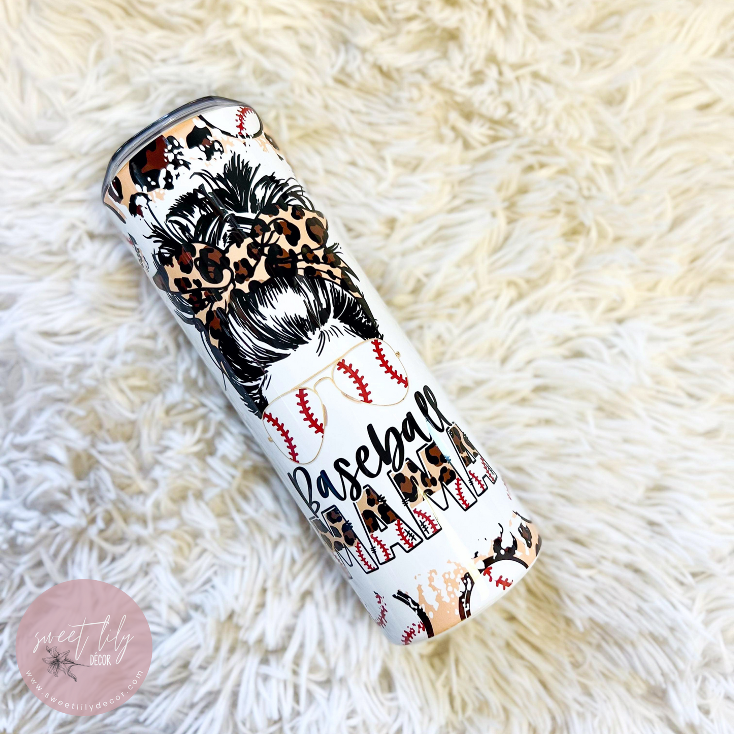 Leopard Baseball Mama 20 oz. Skinny Tumbler
