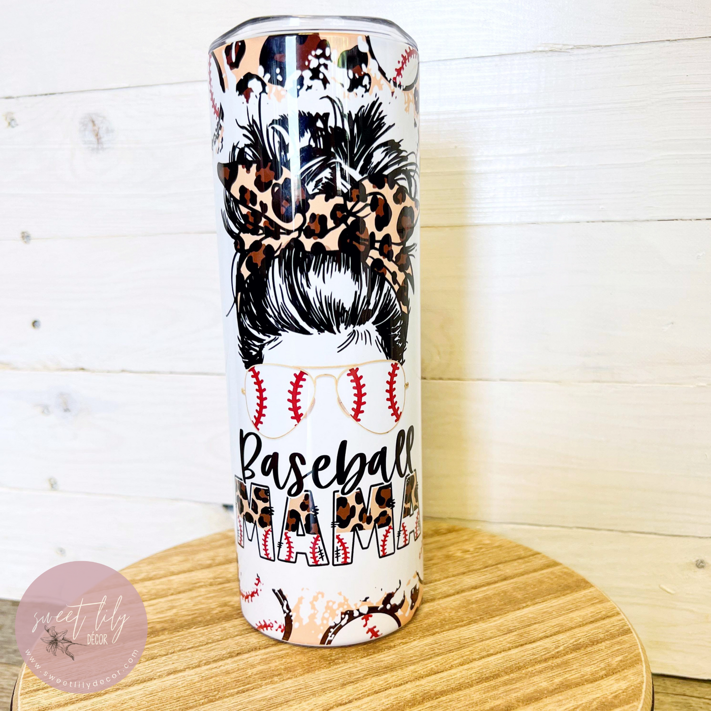 Leopard Baseball Mama 20 oz. Skinny Tumbler