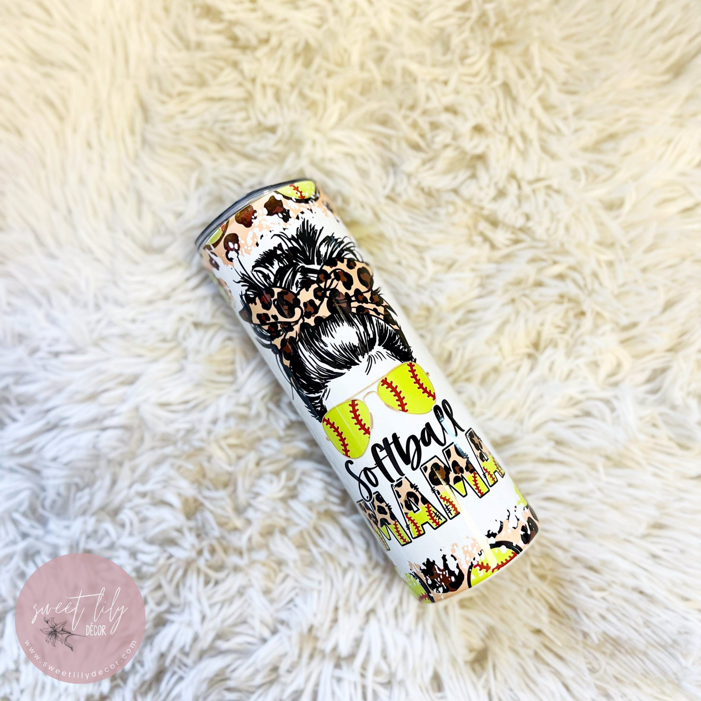 Leopard Softball Mama 20 oz. Skinny Tumbler