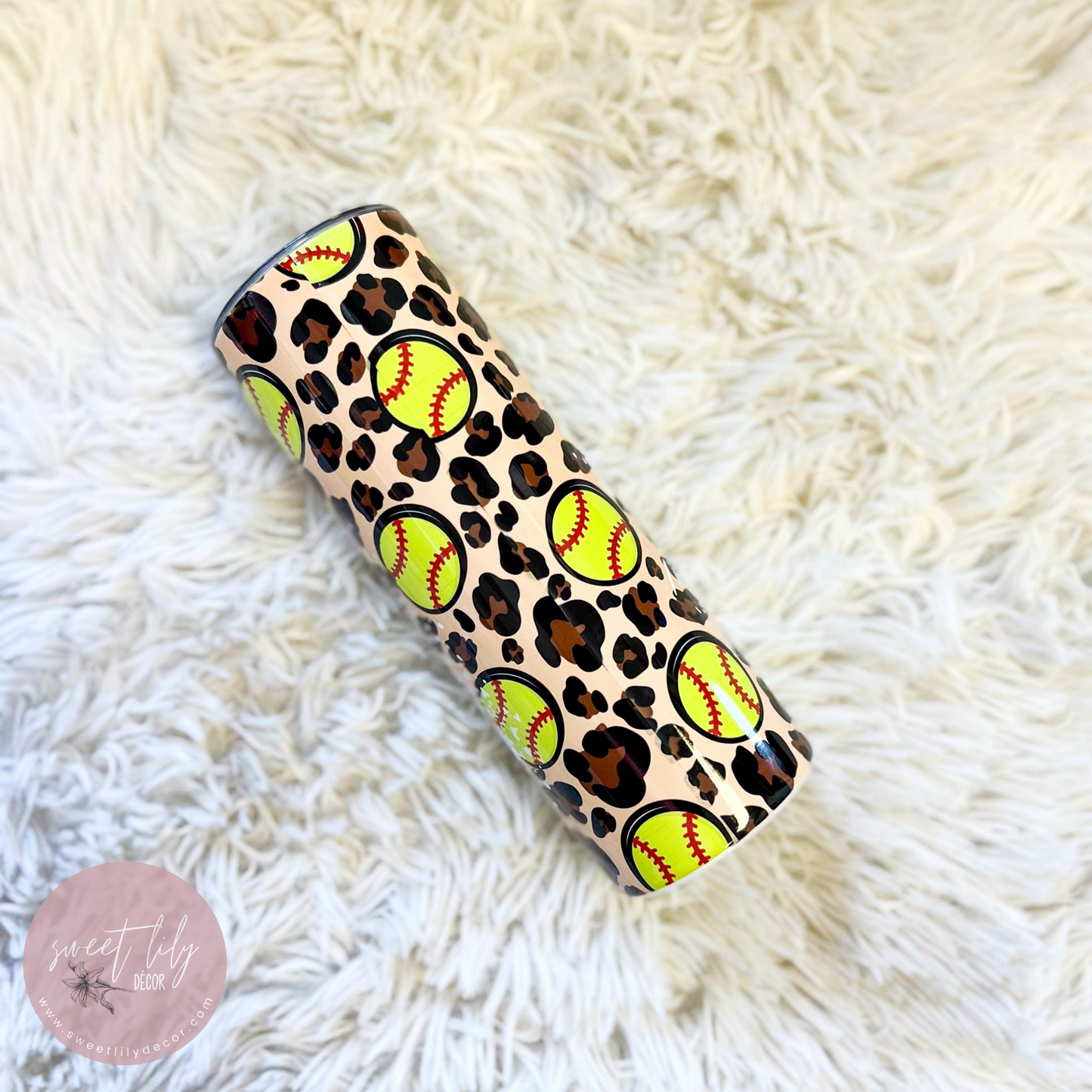 Leopard Softball Mama 20 oz. Skinny Tumbler