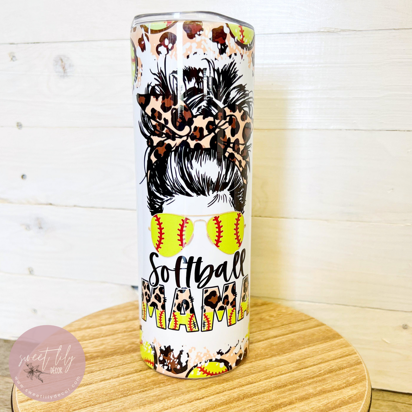 Leopard Softball Mama 20 oz. Skinny Tumbler