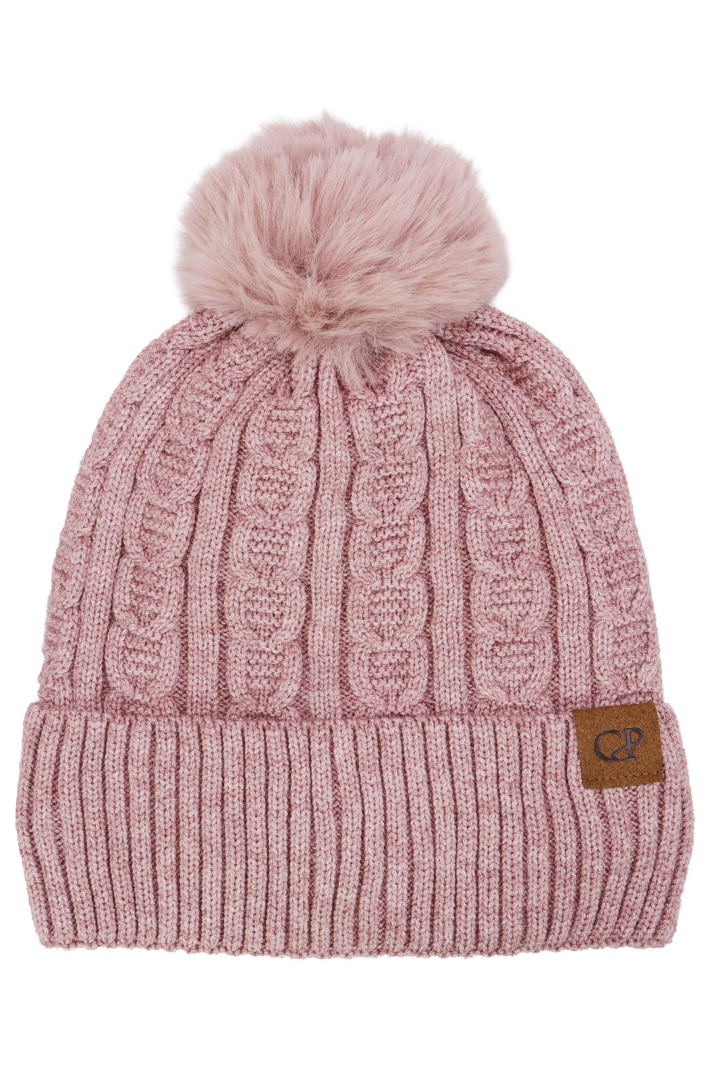 Heathered Cable Knitted Fleece Lined Beanie