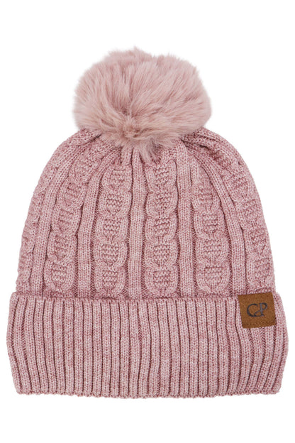 Heathered Cable Knitted Fleece Lined Beanie
