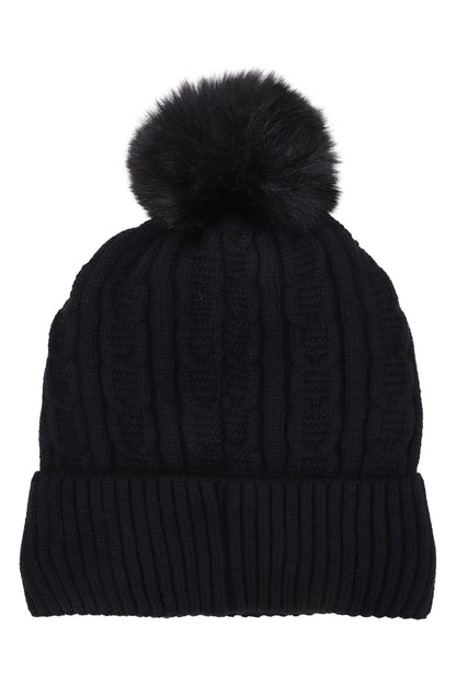 Heathered Cable Knitted Fleece Lined Beanie