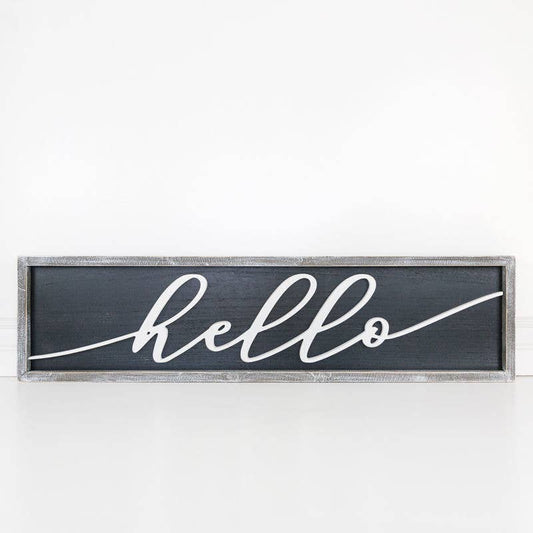 Hello Reversible Framed Wood Sign