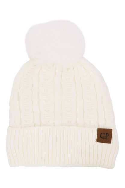 Heathered Cable Knitted Fleece Lined Beanie