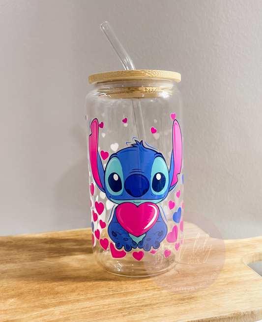 Valentine Stitch 16 oz. Glass Can