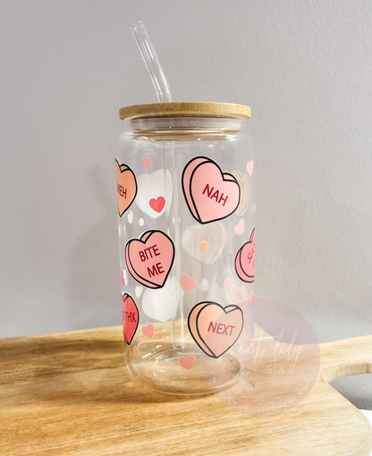 Funny Candy Hearts 16 oz. Glass Can