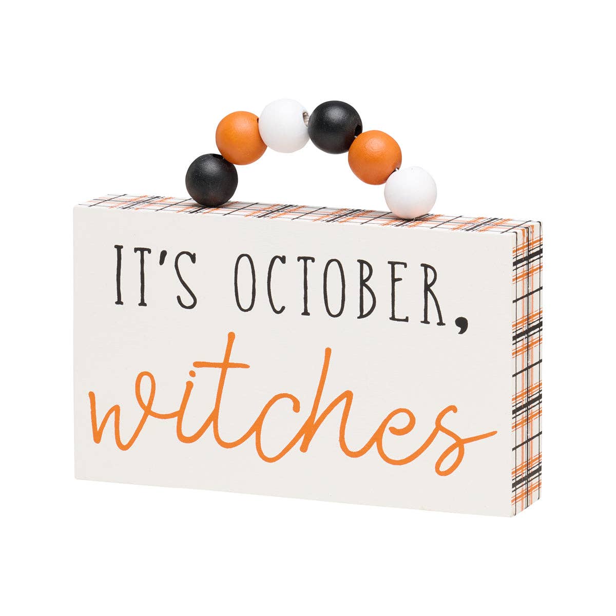 October Plaid Halloween Box Sign w/ Beads