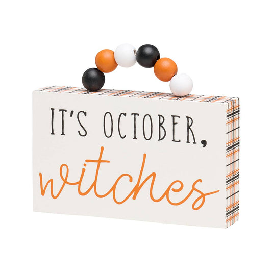 October Plaid Halloween Box Sign w/ Beads