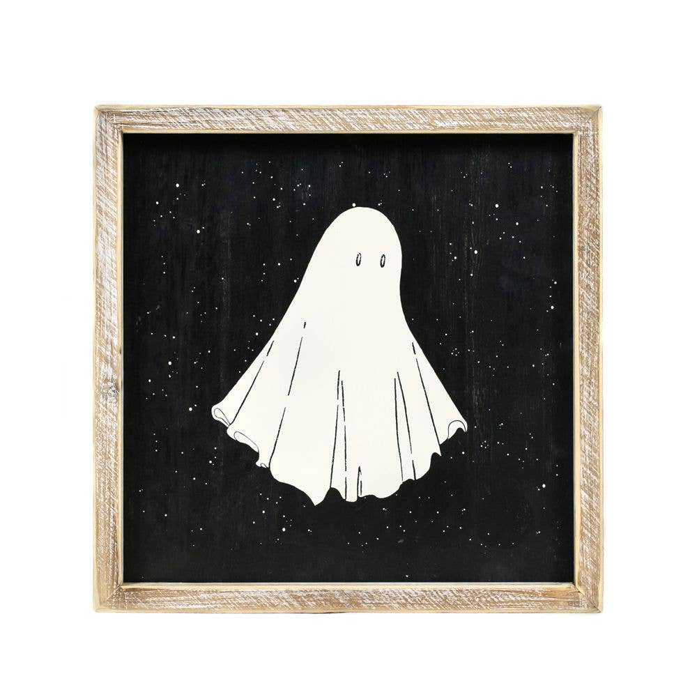Ghost/Leaves Framed Wood Sign