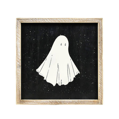 Ghost/Leaves Framed Wood Sign