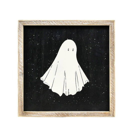 Ghost/Leaves Framed Wood Sign