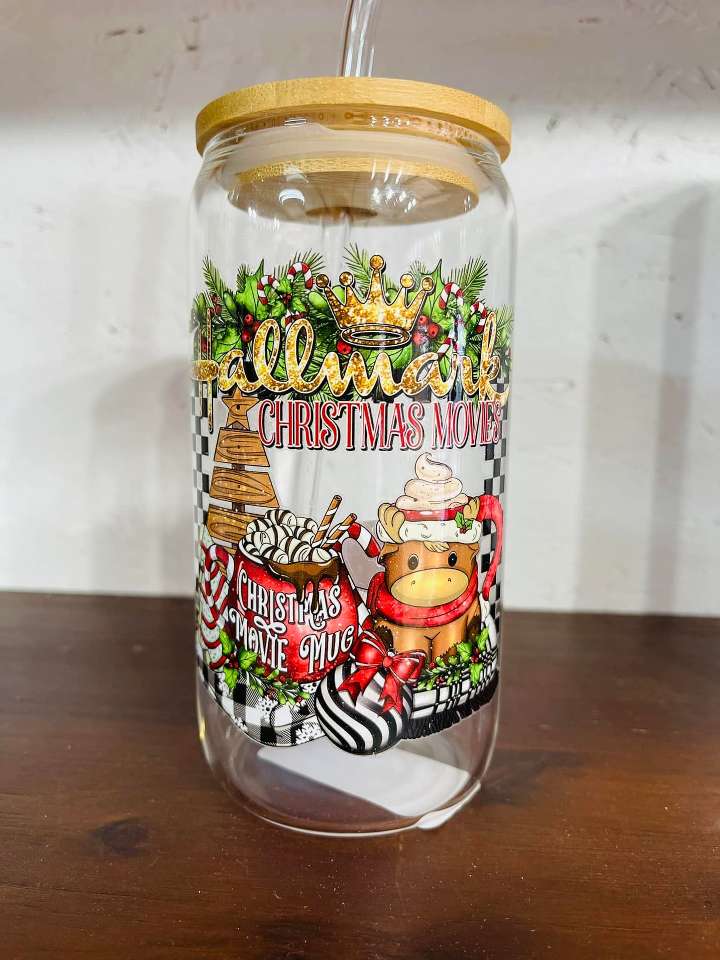 H Christmas Movies 16 oz. Glass Can