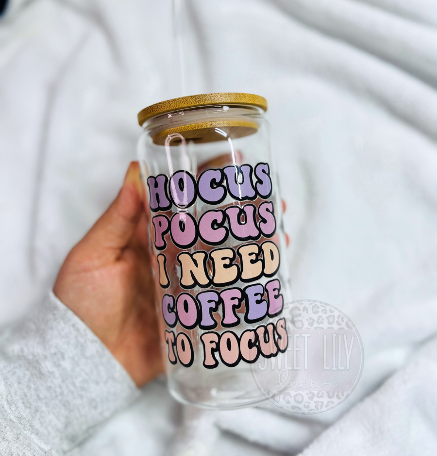 HP I Need Coffee To Focus 16 oz. Glass Can