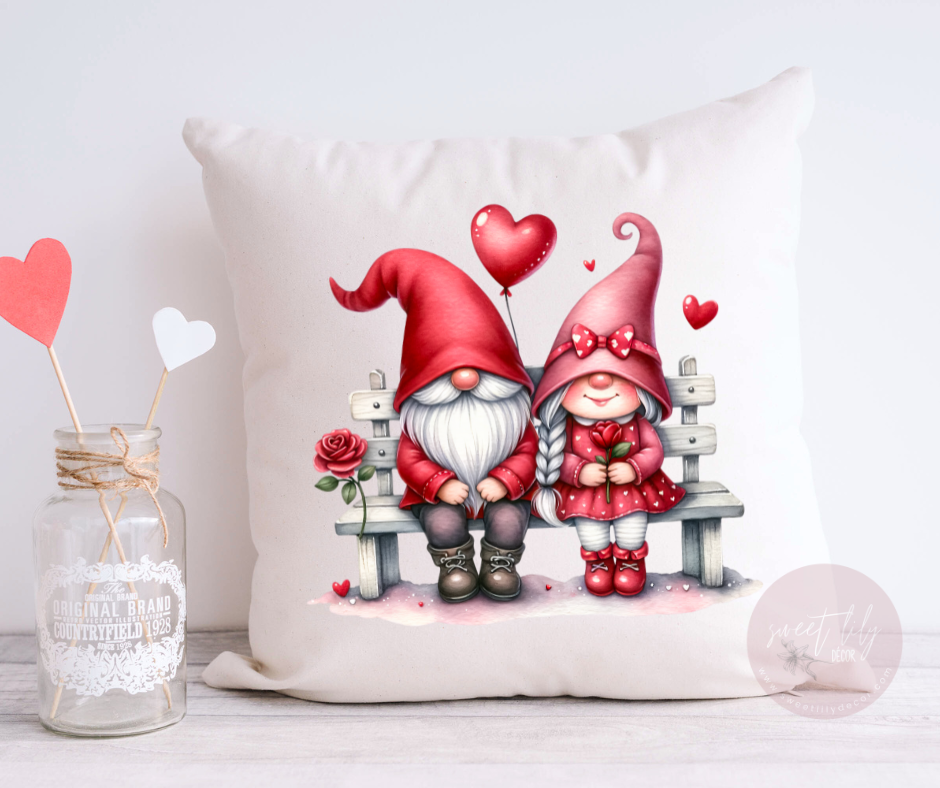 Valentine Gnomes Throw Pillow