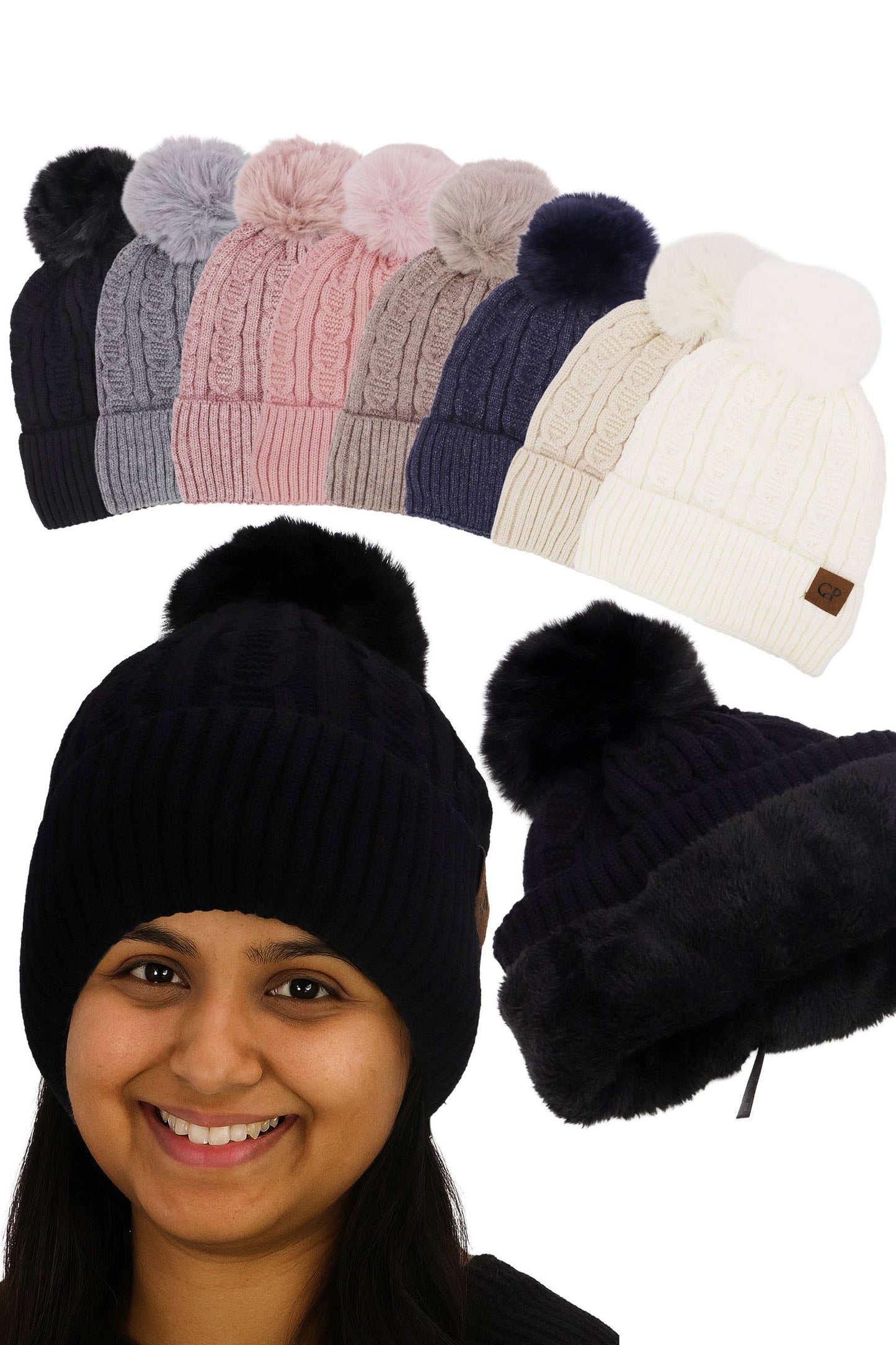 Heathered Cable Knitted Fleece Lined Beanie
