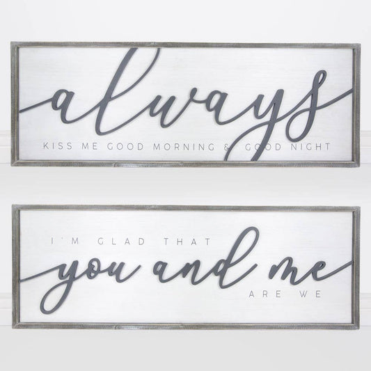 Kiss Me/You & Me Reversible Framed Wood Sign