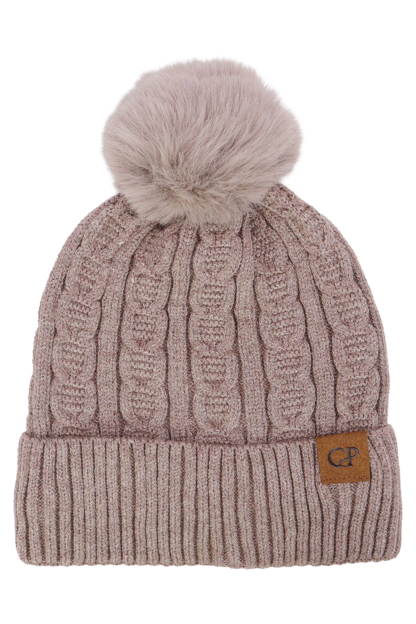 Heathered Cable Knitted Fleece Lined Beanie