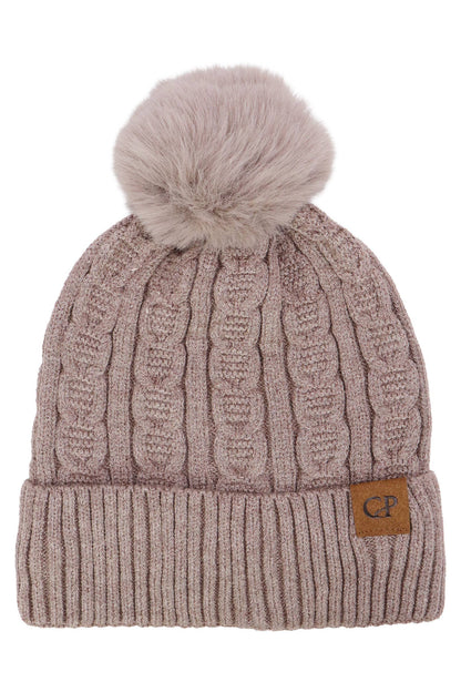 Heathered Cable Knitted Fleece Lined Beanie