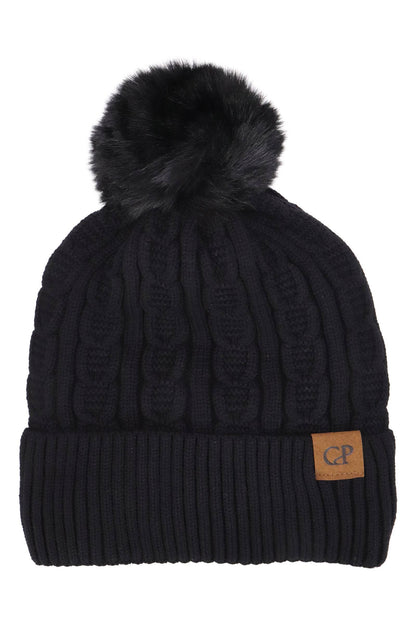 Heathered Cable Knitted Fleece Lined Beanie