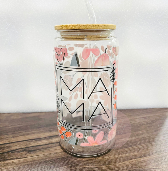 Floral Mama 16 oz. Glass Can