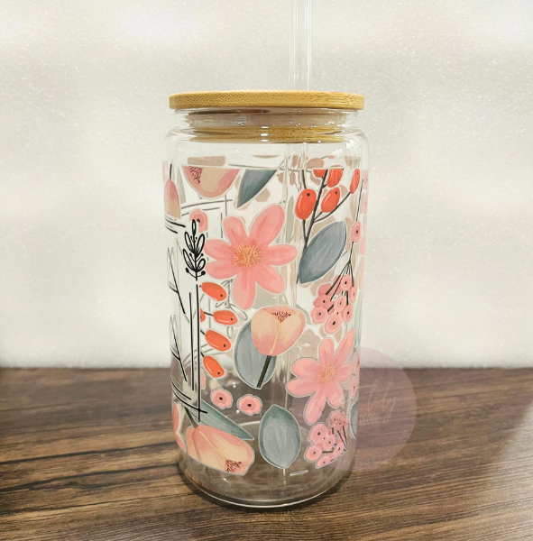 Floral Mama 16 oz. Glass Can