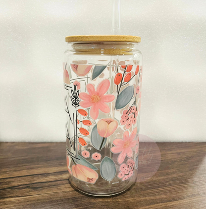 Floral Mama 16 oz. Glass Can