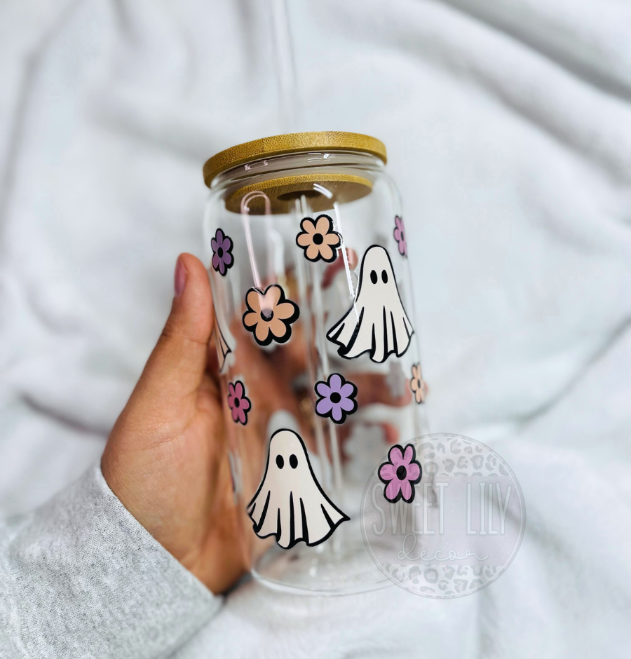 Cute Ghosts 16 oz. Glass Can