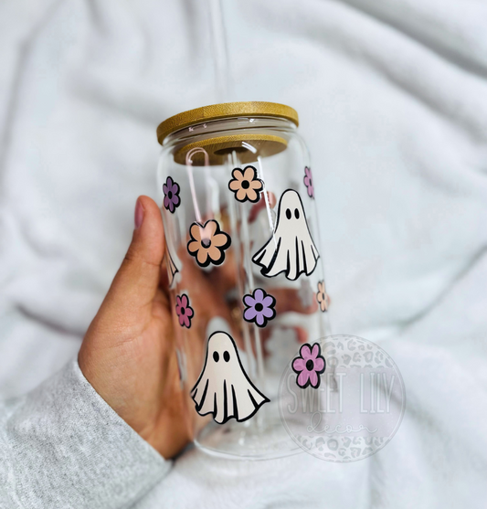 Cute Ghosts 16 oz. Glass Can