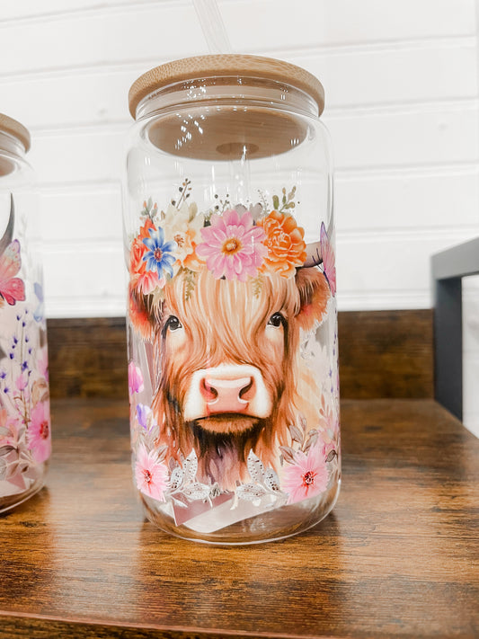 Highland Cow 16 oz. Glass Can