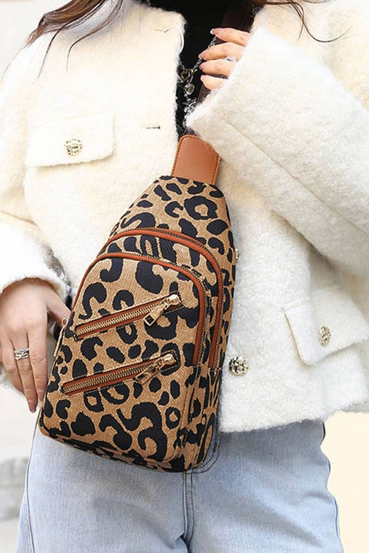 Leopard Twin Zipper Crossbody Bag