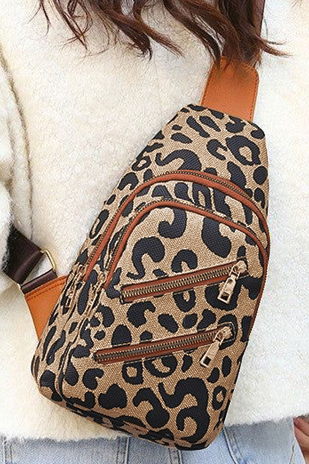 Leopard Twin Zipper Crossbody Bag