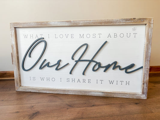 Love/Our Home Reversible Framed Wood Sign