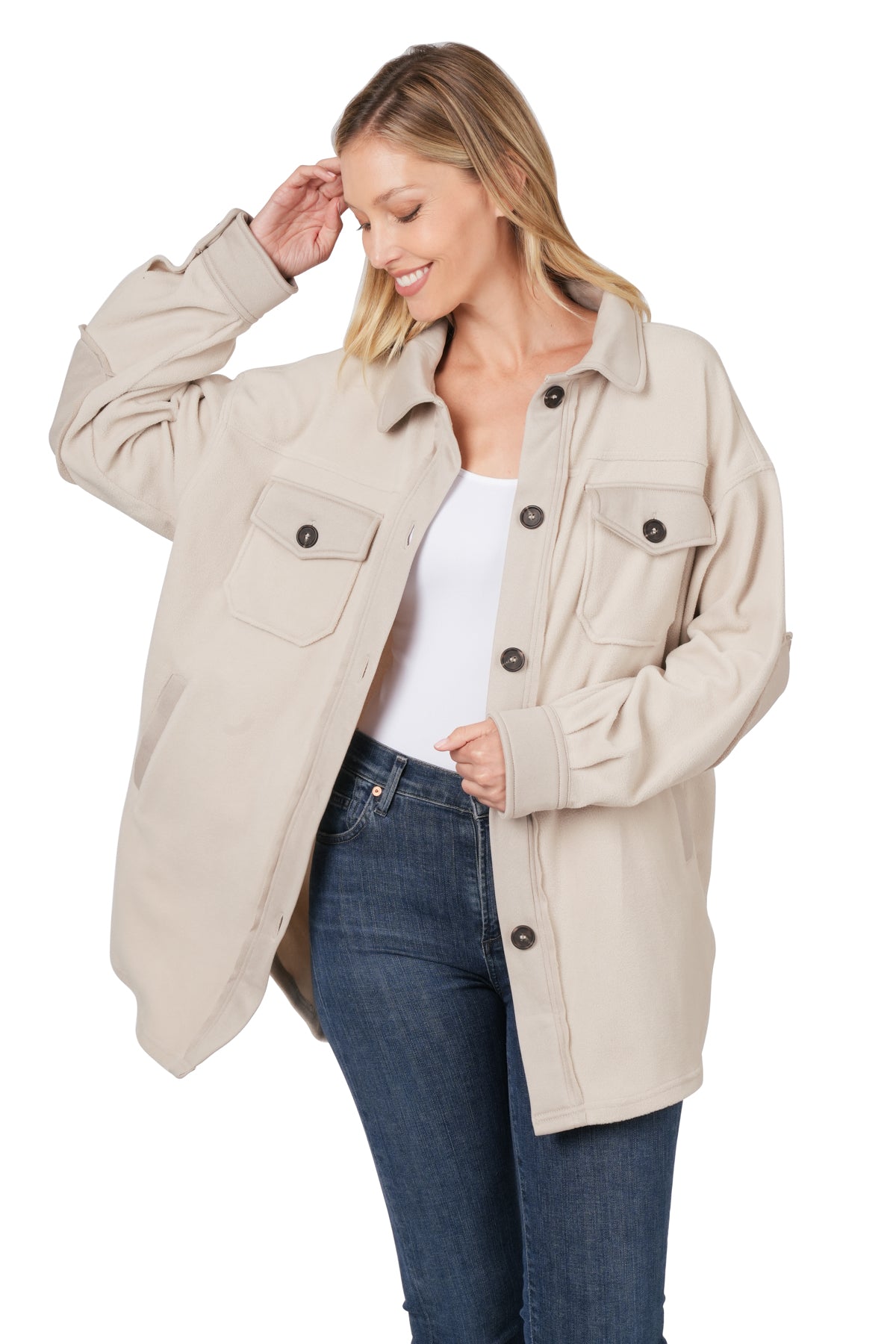 Women's Oversized Basic Fleece Shacket