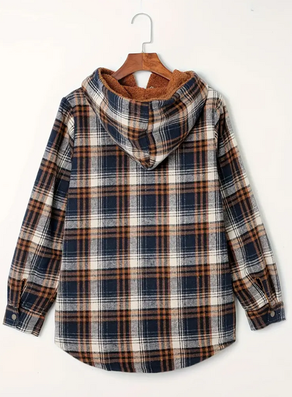 Women's Hooded Plaid Fleece Lined Jacket
