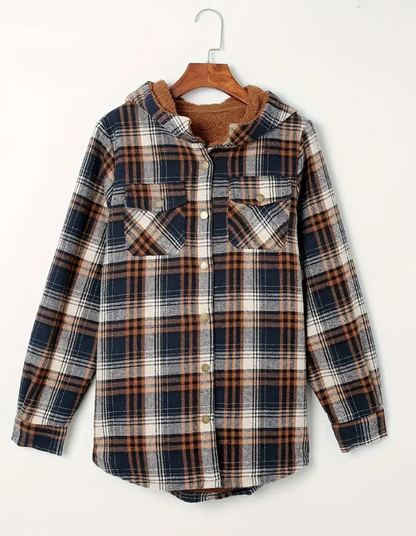 Women's Hooded Plaid Fleece Lined Jacket