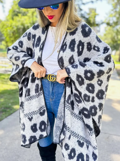 Grey Leopard Knitted Cardigan
