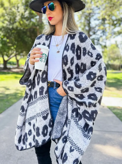 Grey Leopard Knitted Cardigan